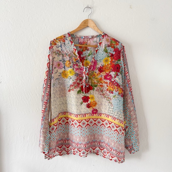 Johnny Was Tops - Johnny Was Sorbet Floral Print 100% Silk Top